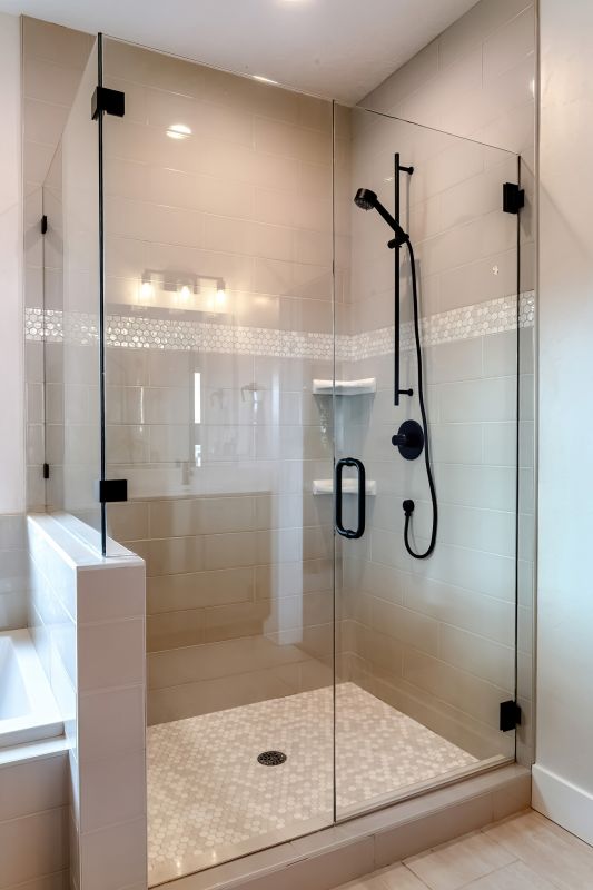 Walk-In Shower with Black Frame Accents